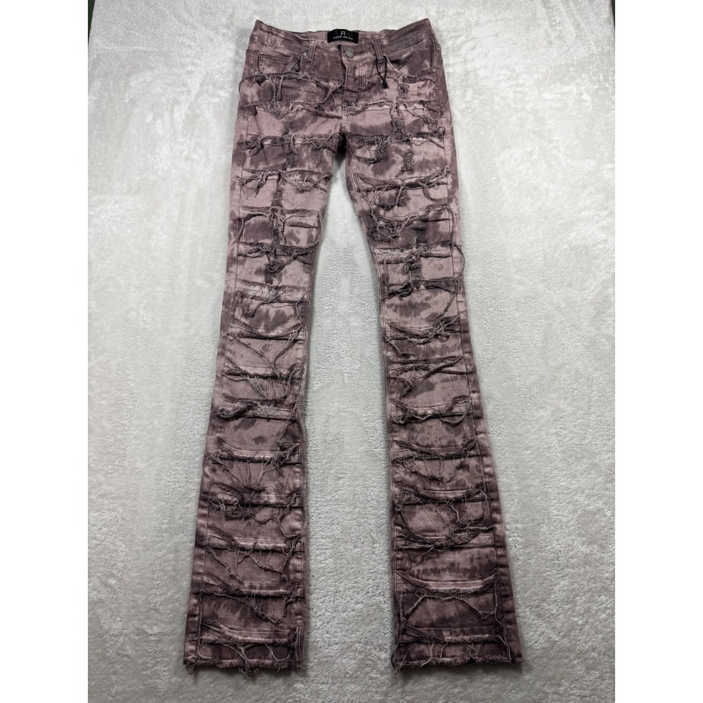 Pure Reign Mens Distressed Tie Dye Stacked Purple Jeans 30 Meas: 29x37.5